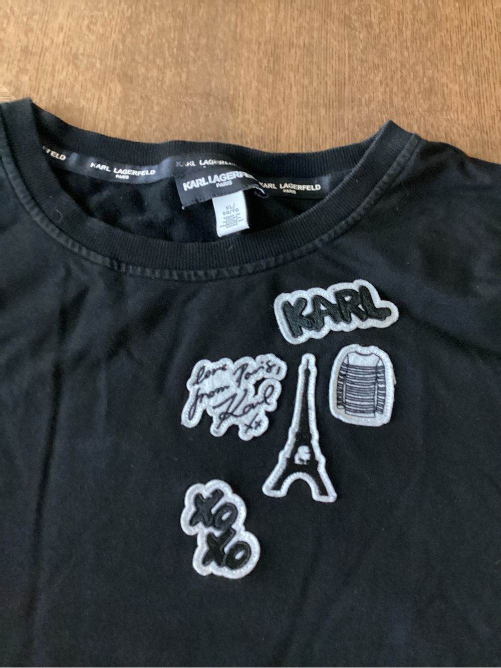 Karl Lagerfeld Black Kids Patch Tee with Eiffel Tower Motif
